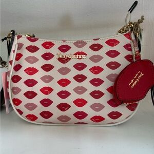 Juicy Couture Red and Cream Lip Print Crossbody Bag